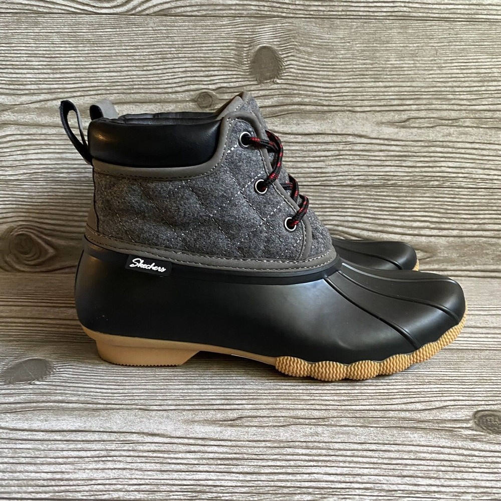 Skechers Womens Pond Lil Puddle Grey Quilted Duck Boots Size 9 Wool Blend 44376